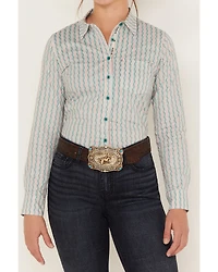 RANK 45® Women's Long Sleeve Button-Down Striped Poplin Western Riding Shirt