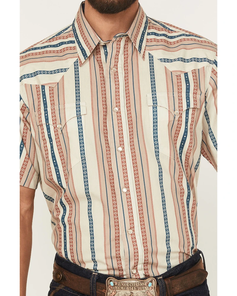 Roper Men's West Made Southwestern Striped Short Sleeve Pearl Snap Western Shirt