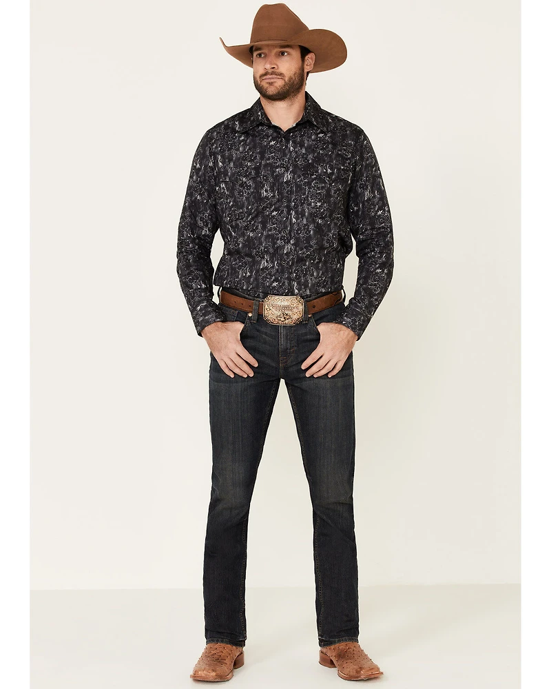 Rock & Roll Denim Men's Charcoal Floral Print Long Sleeve Western Shirt