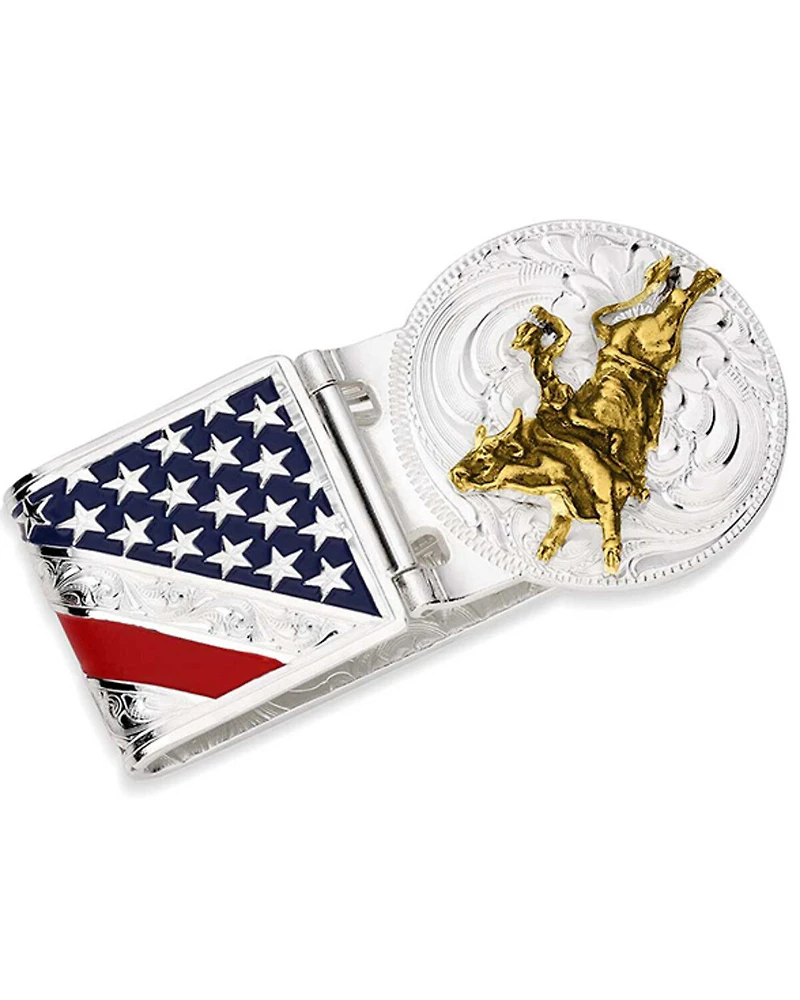 Montana Silversmiths Men's American Made Liberty Hinged Money Clip with Bull Rider