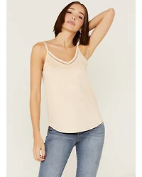 Shyanne Women's Faux Suede Lace Trim Taupe Cami