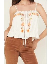 Miss Me Women's Floral Embroidered Cropped Tank Top