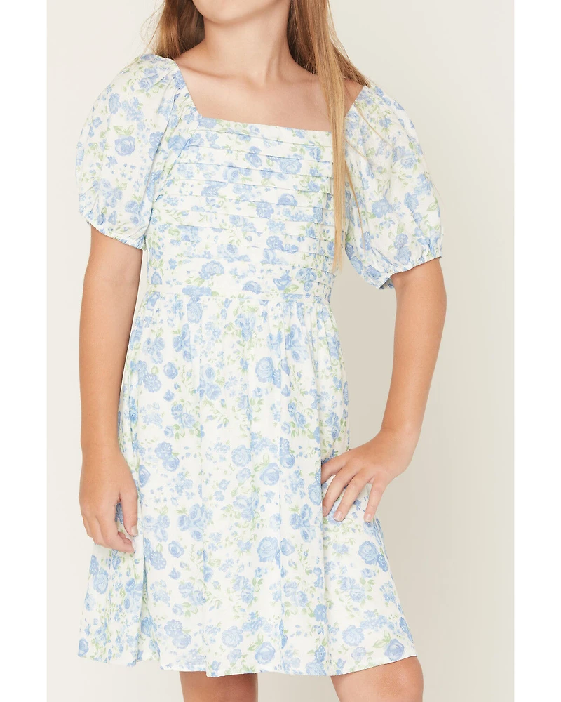 Trixxi Little Girls' Floral Print Puff Sleeve Midi Dress