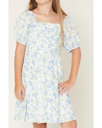 Trixxi Little Girls' Floral Print Puff Sleeve Midi Dress
