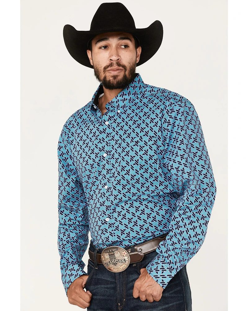 RANK 45® Men's Tie-Down Geo Print Button-Down Western Shirt