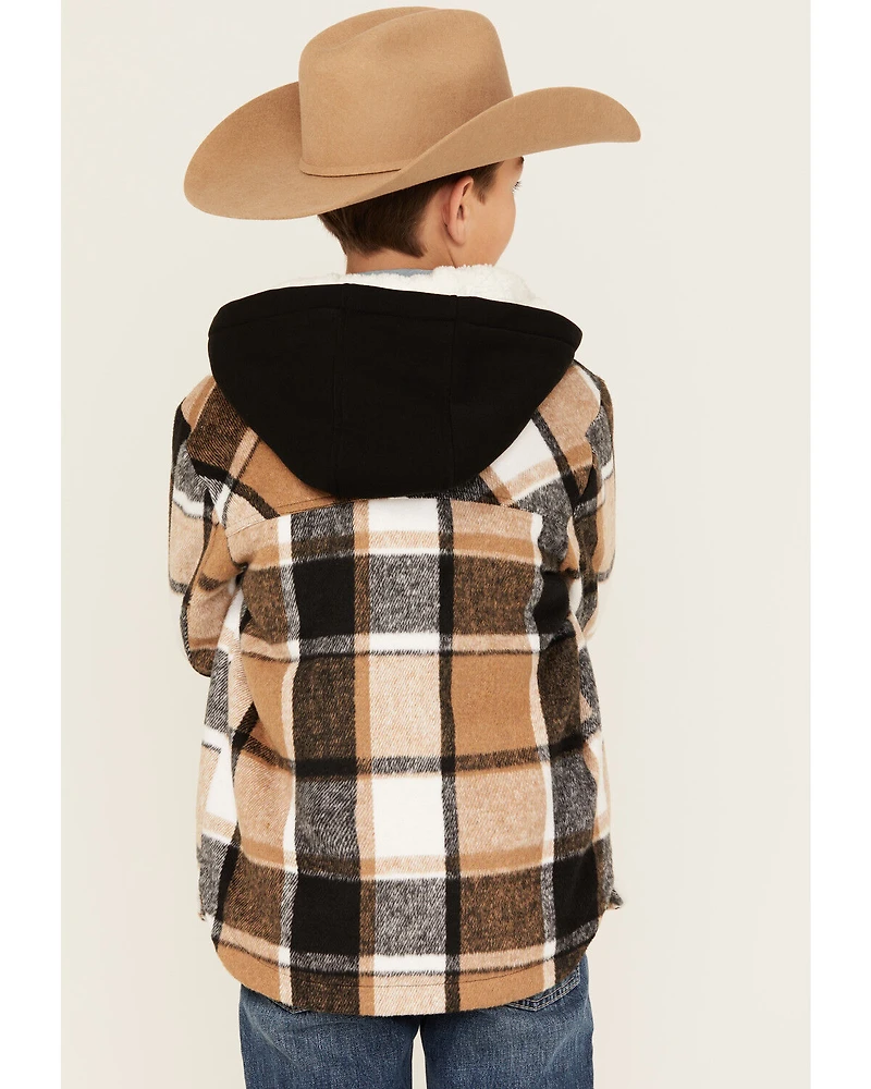 Urban Republic Little Boys' Plaid Print Sherpa Lined Snap Hooded Shacket