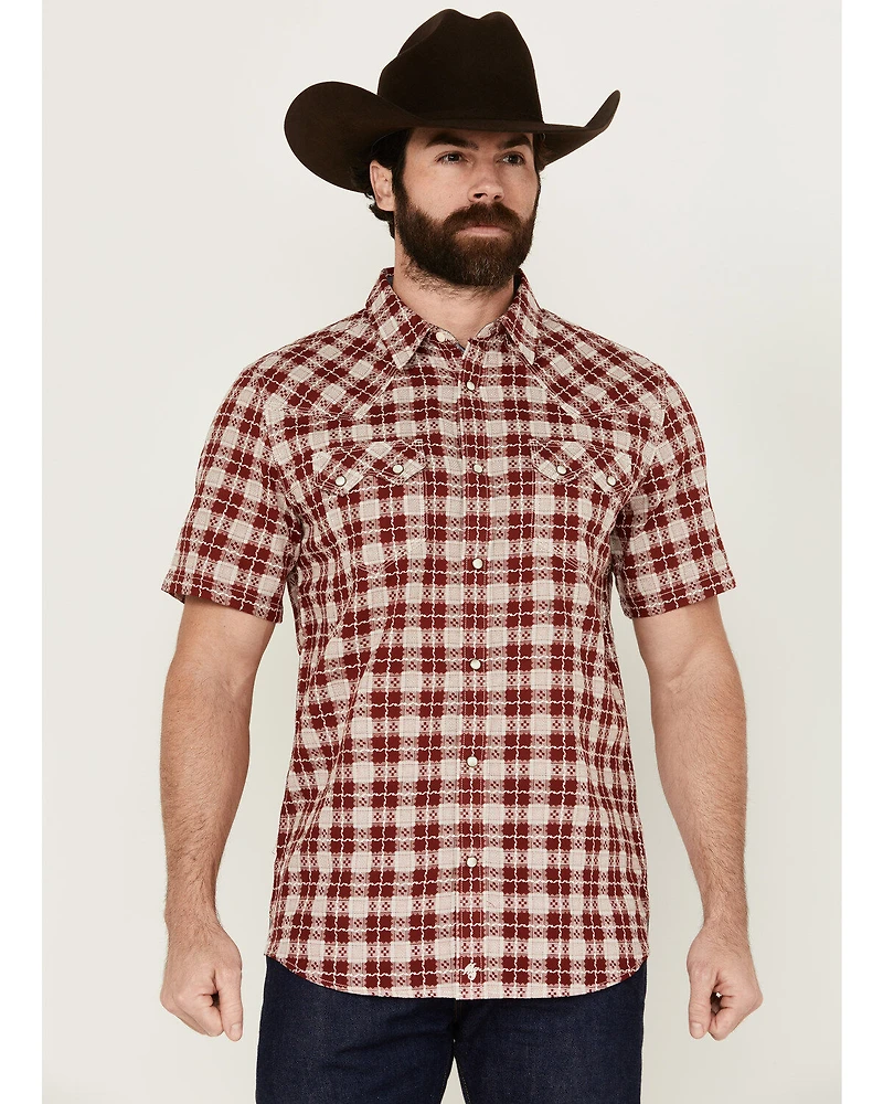 Moonshine Spirit Men's Legend Plaid Print Short Sleeve Snap Western Shirt