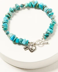 Paige Wallace Women's Heart Charm Mixed Turquoise Chip Bracelet