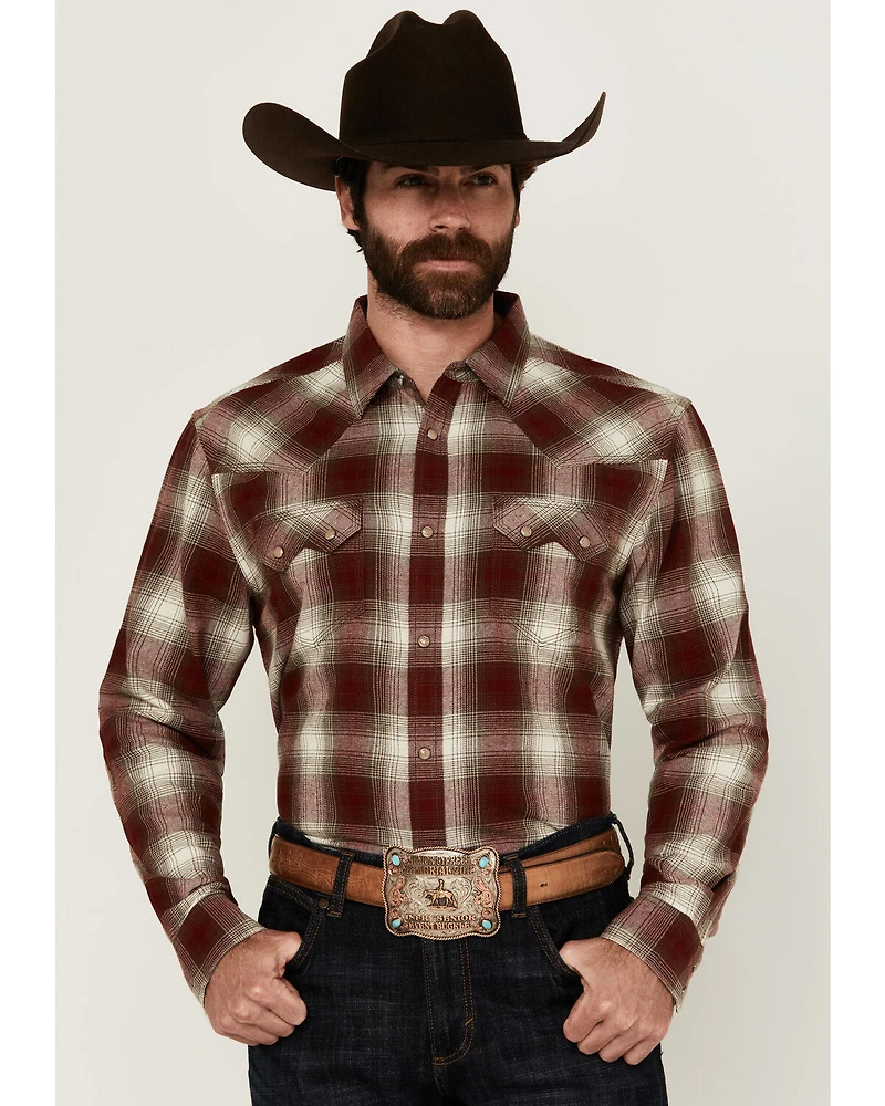Moonshine Spirit Men's Vino Plaid Print Long Sleeve Snap Western Shirt