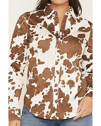 Shyanne Women's Junegrass Cow Print Long Sleeve Snap Stretch Western Shirt