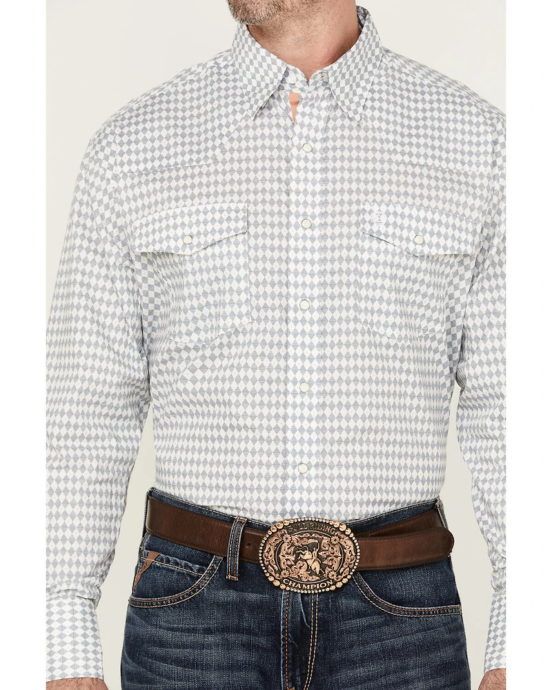George Strait by Wrangler Men's Diamond Geo Print Long Sleeve Snap Stretch Western Shirt
