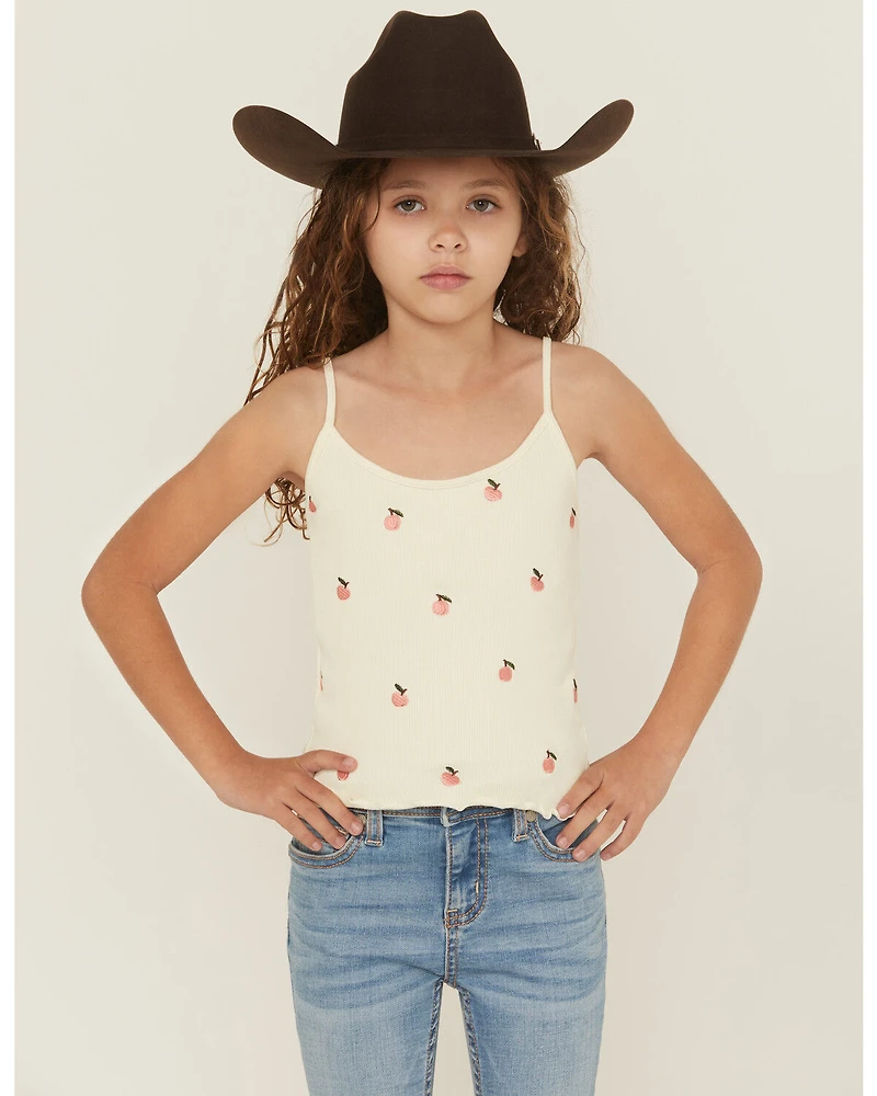 Fornia Girls' Peaches Embroidered Sleeveless Tank Top