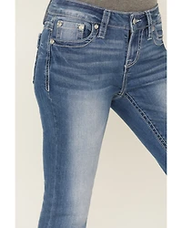 Shyanne Mid Rise Medium Wash Bootcut Paisley Faux Flap Stretch Denim Jeans