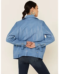 Understated Leather Women's Sunburst Zip-Front Moto Jacket
