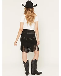 Fornia Women's Faux Suede Fringe Concho Mini Skirt