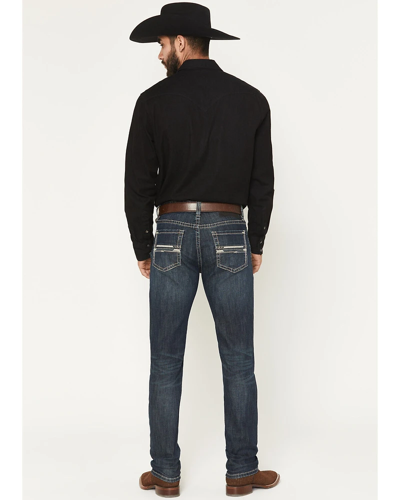 Rock & Roll Denim Men's Revolver Dark Wash Slim Straight Pleather Embroidered Stretch Jeans