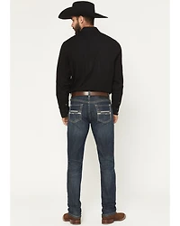 Rock & Roll Denim Men's Revolver Dark Wash Slim Straight Pleather Embroidered Stretch Jeans