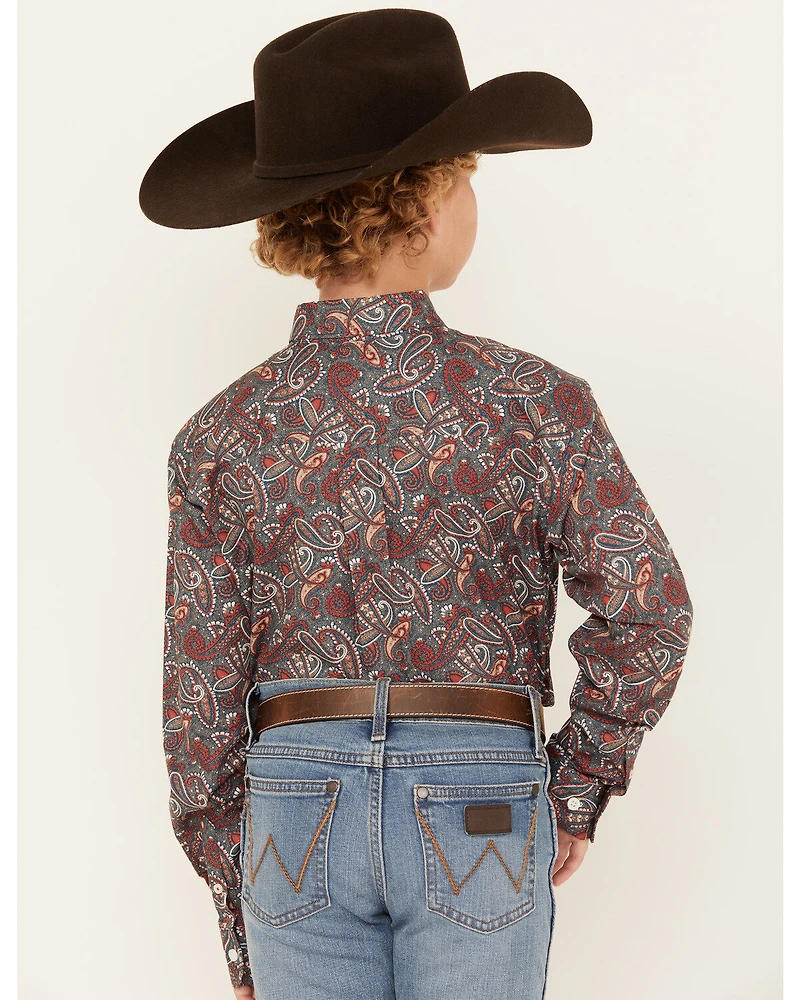 Cinch Boys' Paisley Print Long Sleeve Button Down Western Shirt