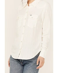 Wrangler Women's Modern Striped Long Sleeve Pearl Snap Western Shirt