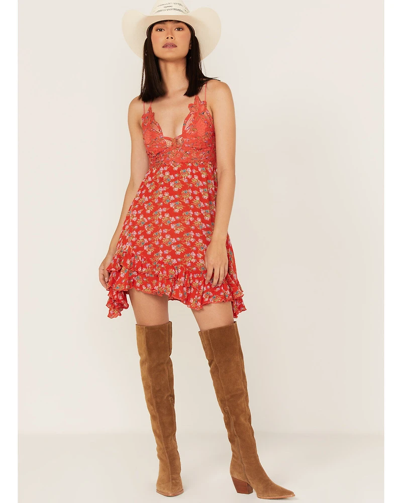 Free People Women's Adella Floral Print Sleeveless Slip Mini Dress
