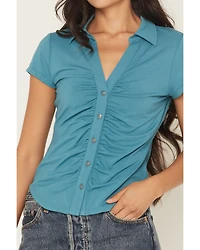 Shyanne Women's Ruched Short Sleeve Button-Down Shirt