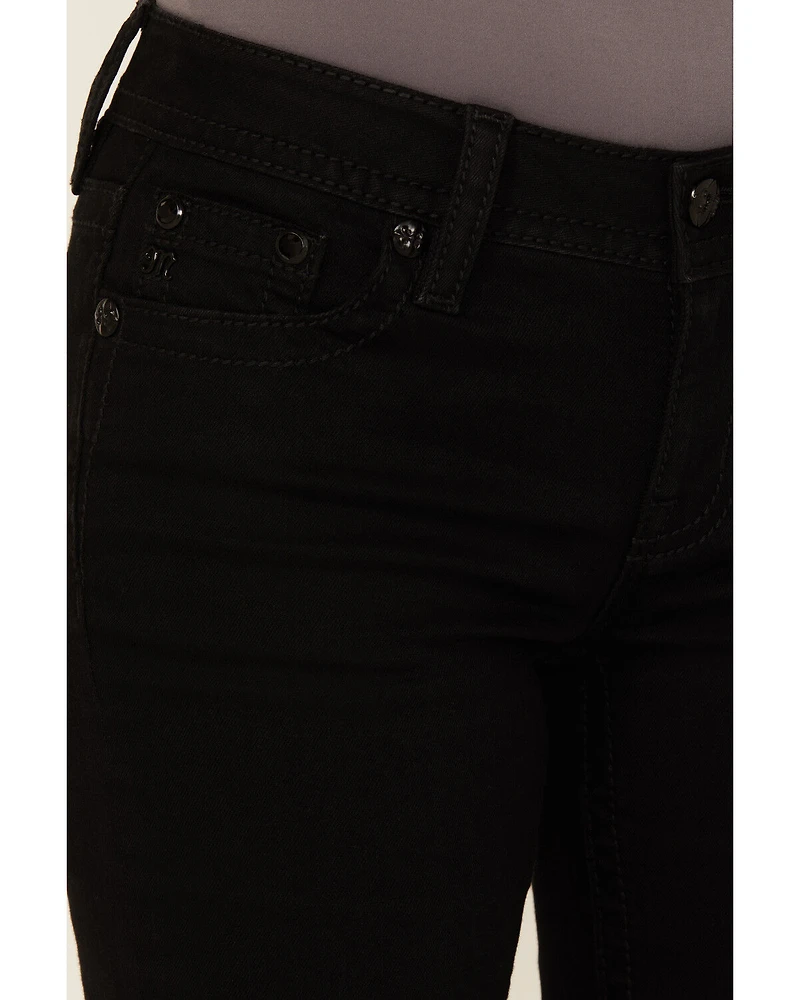 Miss Me Women's Wing Embroidered Mid Rise 32" Bootcut Stretch Denim Jeans