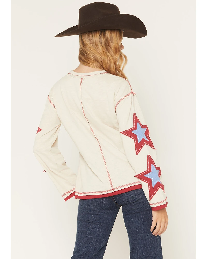 Blended Women's Long Sleeve Star Patchwork Top