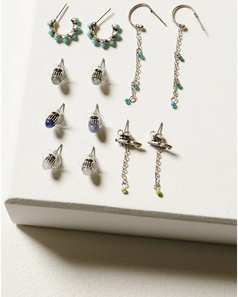 Shyanne Women's 6-Piece Turquoise Mini Hoops & Studs Earrings Set