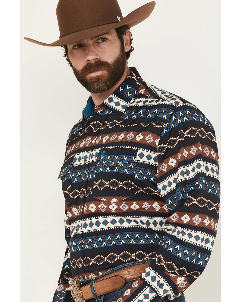 Rodeo Clothing Men's Southwestern Striped Long Sleeve Snap Western Shirt