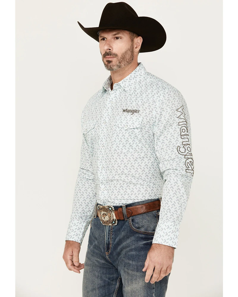 Wrangler Men's Geo Print Logo Long Sleeve Snap Western Shirt