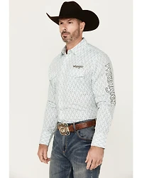 Wrangler Men's Geo Print Logo Long Sleeve Snap Western Shirt