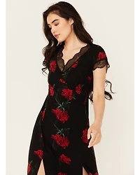 Idyllwind Women's Rosely Floral Print Lace Trim Midi Dress
