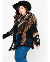 Liberty Wear Black Fringe Leather Jacket - Plus