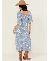 Wild Moss Women's Floral Print Front Twist Midi Dress