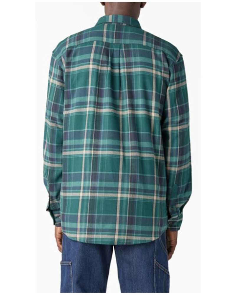 Dickies Men's Flex Plaid Print Long Sleeve Button-Down Flannel Work Shirt