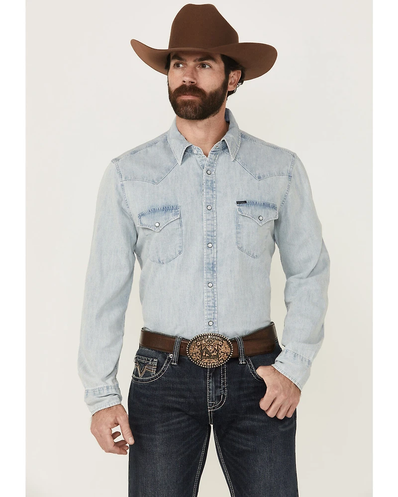 Rock & Roll Denim Men's Light Wash Long Sleeve Snap Shirt