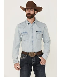 Rock & Roll Denim Men's Light Wash Long Sleeve Snap Shirt
