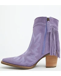 Dingo Women's Wild Sage Suede Fringe Western Booties - Round Toe