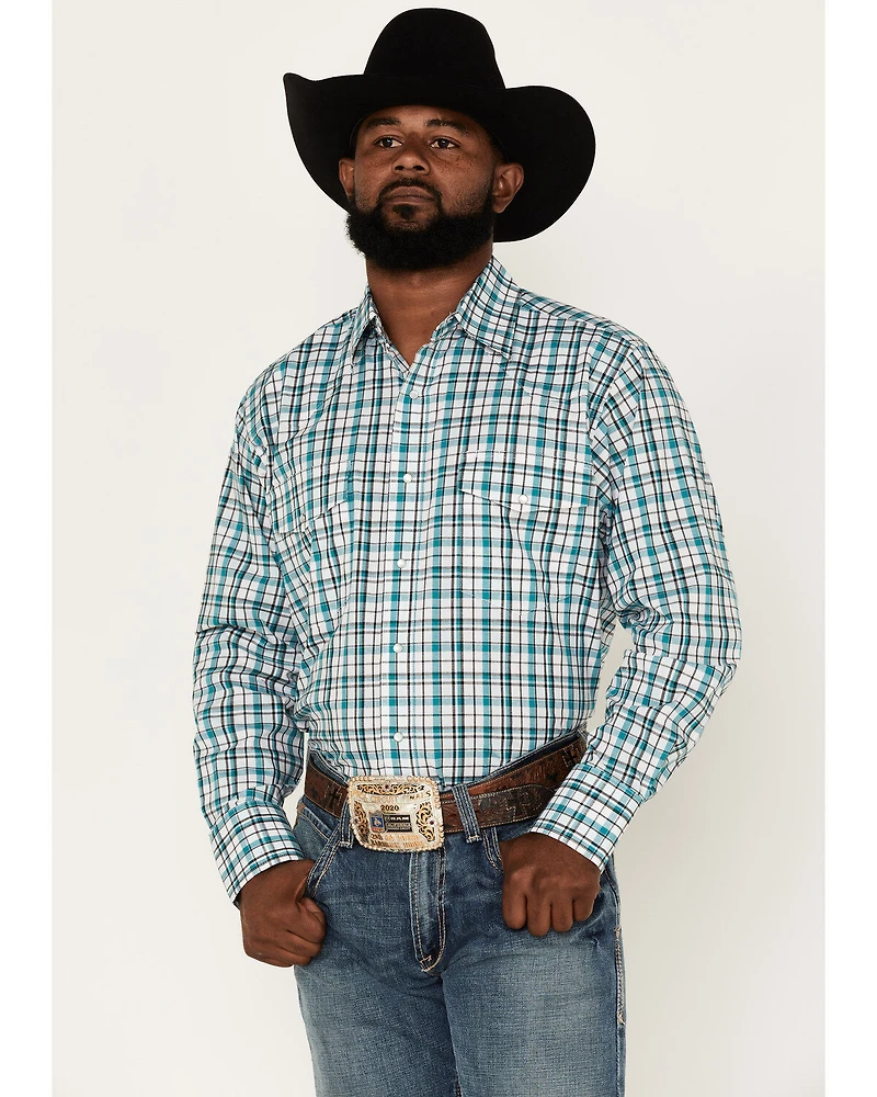 Wrangler Men's Plaid Print Long Sleeve Snap Western Shirt