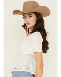Angie Women's Eyelet Short Puff Sleeve Shirt