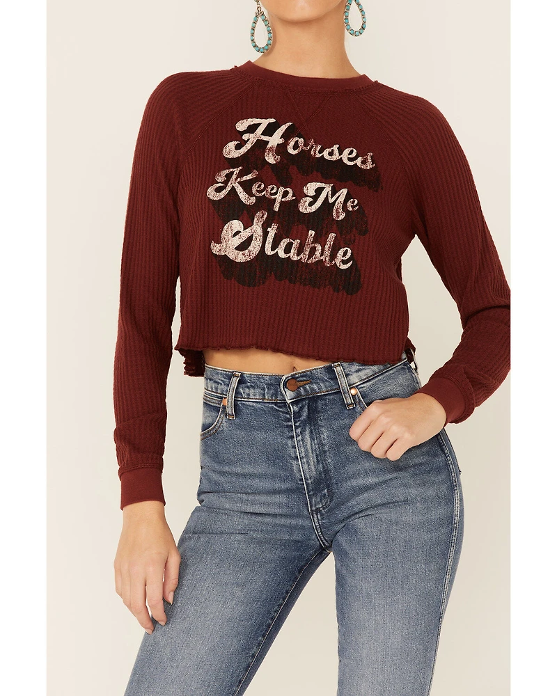 Shyanne Women's Horses Keep Me Stable Graphic Cropped Thermal Shirt