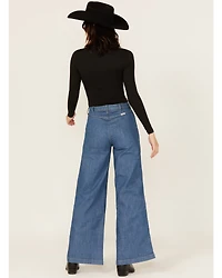 Wrangler Women's Medium Wash Original Rinse High Rise Trouser Stretch Denim Jeans