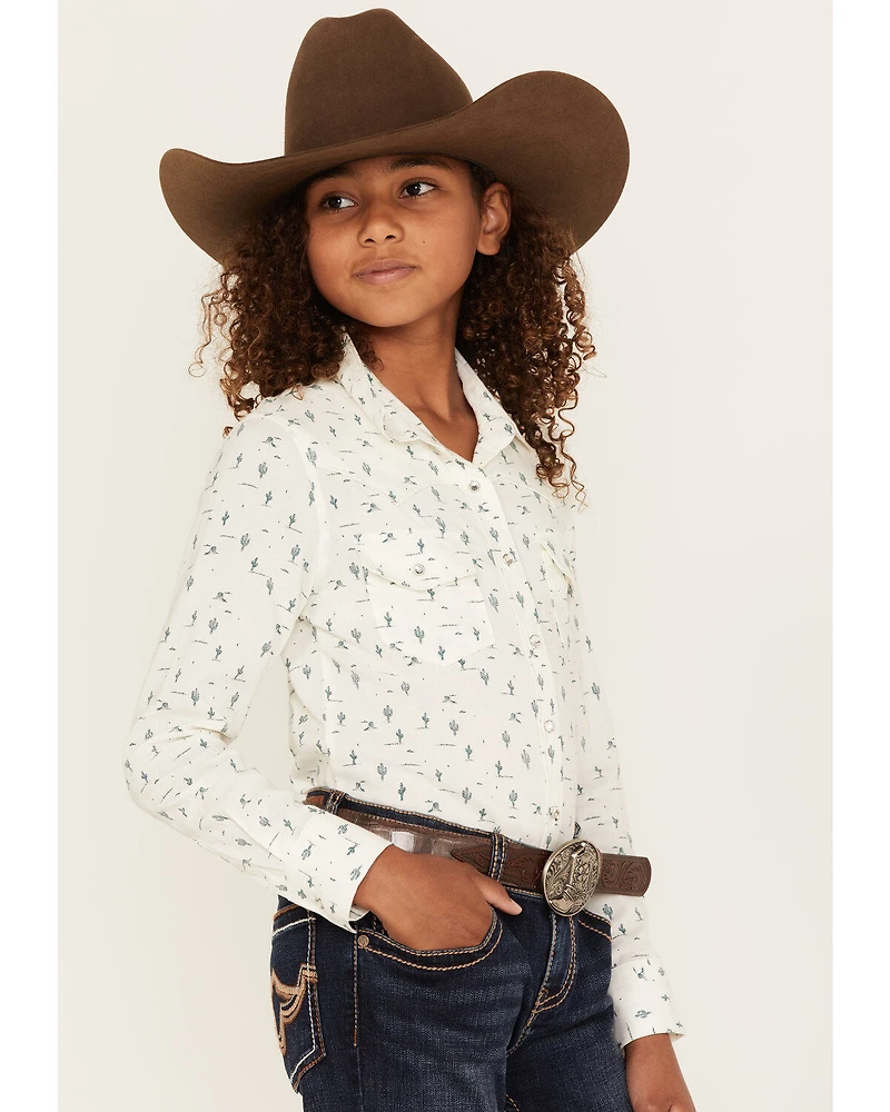Shyanne Girls' Cactus Print Long Sleeve Western Button-Down Shirt