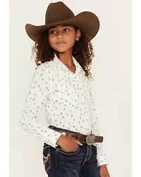 Shyanne Girls' Cactus Print Long Sleeve Western Button-Down Shirt