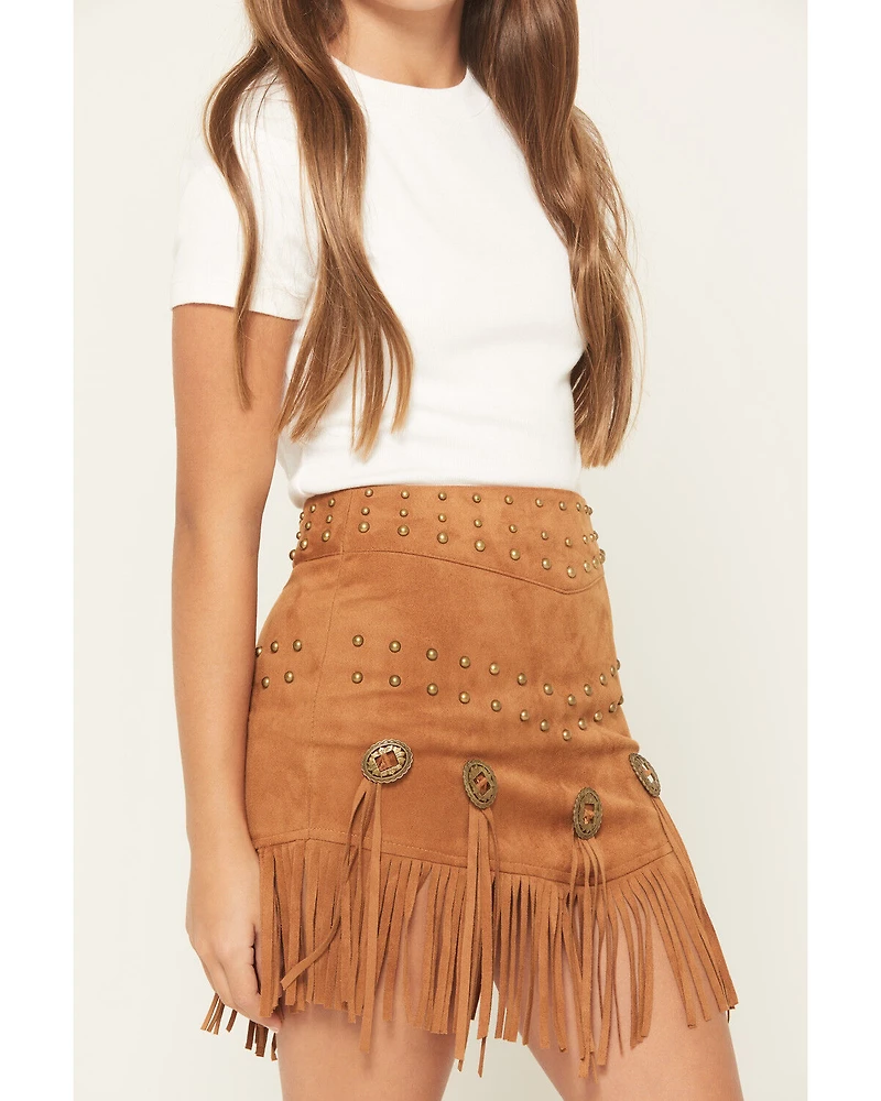 Fornia Girls' Faux Suede Fringe Skirt