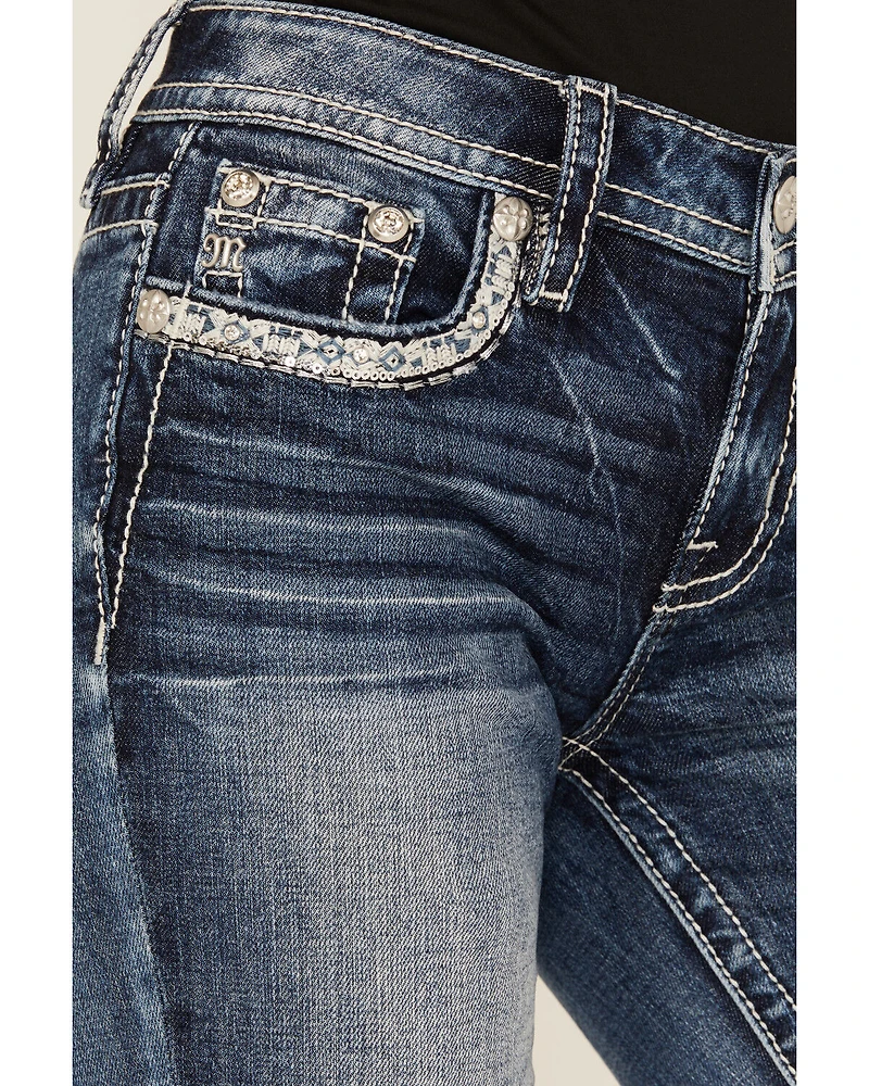 Miss Me Women's Medium Wash Embroidered 32" Bootcut Stretch Denim Jeans