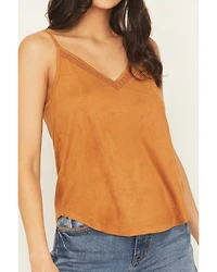Shyanne Women's Solid Faux Suede Sleeveless Crochet Tank Top