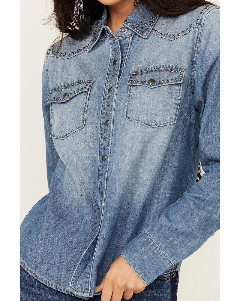 Idyllwind Women's Rigid Wayside Studded Chambray Long Sleeve Snap Western Shirt