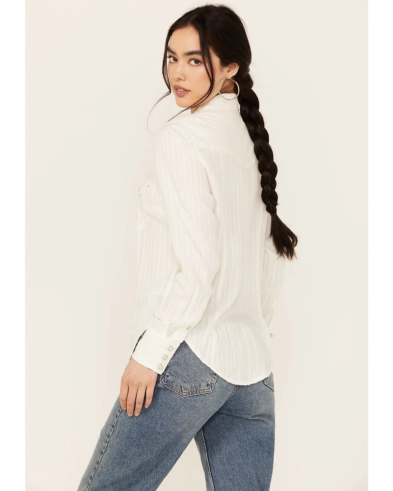 Wrangler Women's Modern Striped Long Sleeve Pearl Snap Western Shirt