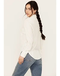 Wrangler Women's Modern Striped Long Sleeve Pearl Snap Western Shirt